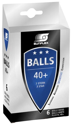 Sunflex Table Tennis Balls 3 Star 40  White - 6 Pack