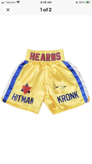 Tommy Hitman Hearns Rare Autographed Signed Boxing Trunks Authentic certified.