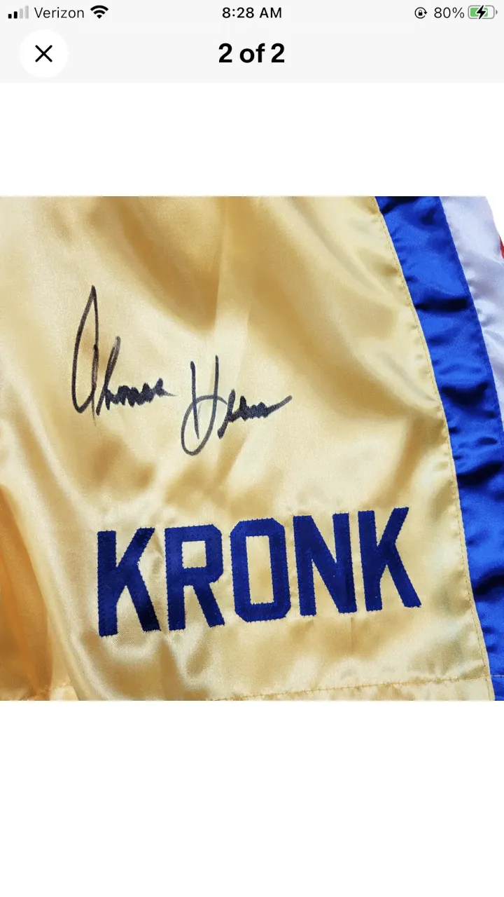Tommy Hitman Hearns Rare Autographed Signed Boxing Trunks Authentic certified.