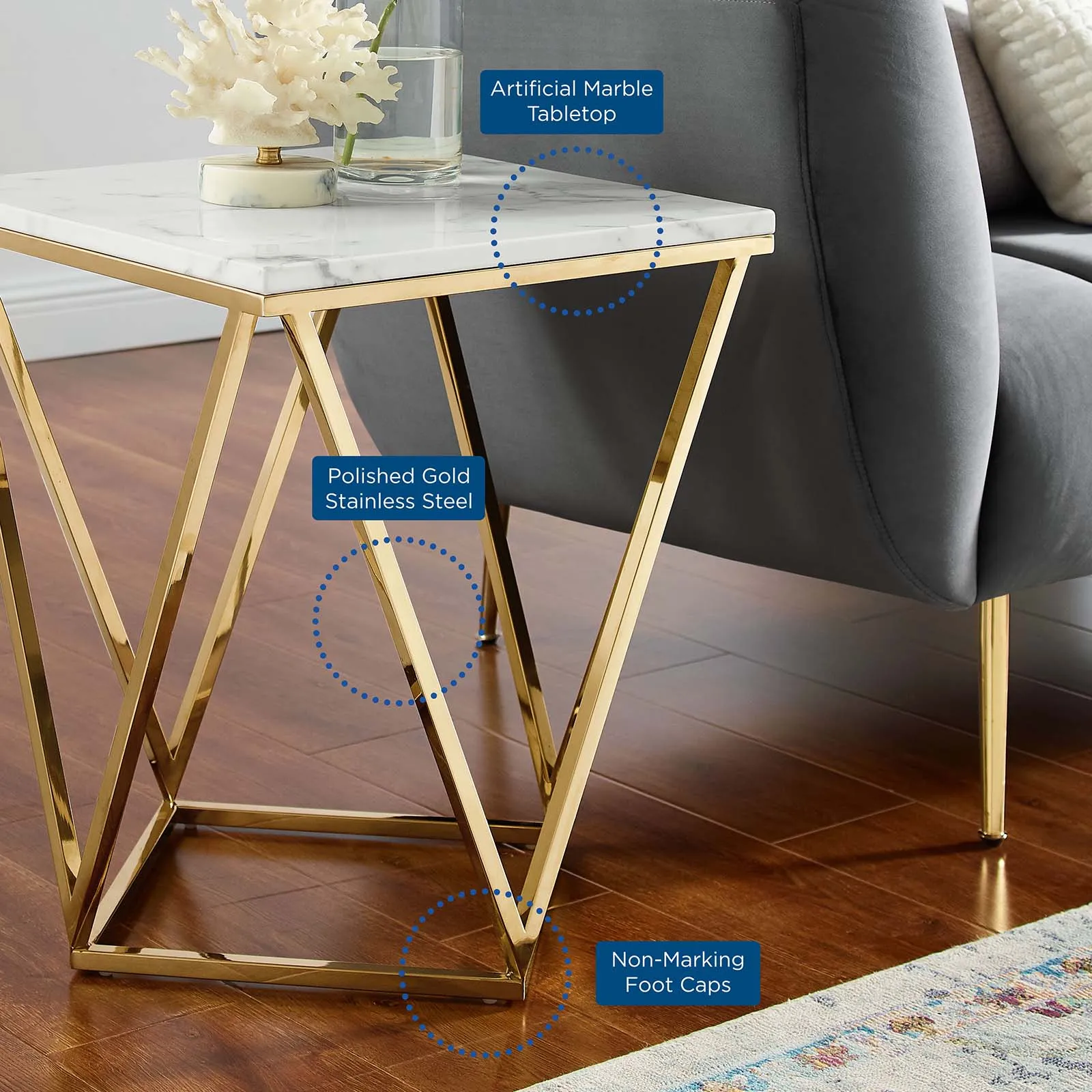 VERTEX GOLD METAL STAINLESS STEEL END TABLE