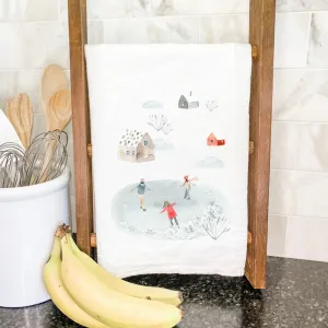Watercolor Ice Skating - Cotton Tea Towel